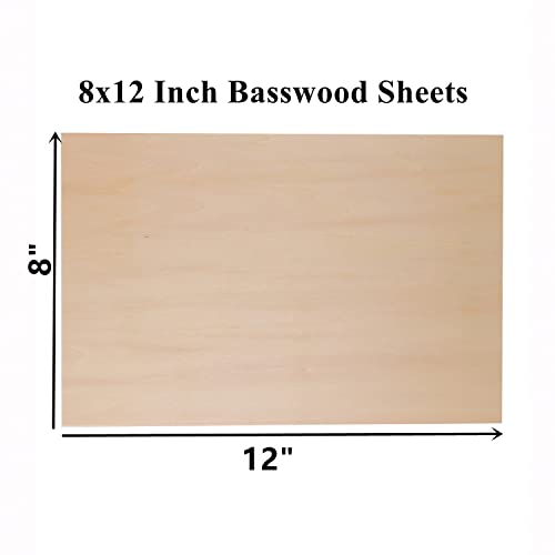 iUoczi 12 Pack Basswood Sheets 1/8 x 8x12 Inch Thin Plywood Sheets for  Cricut Maker Unfinished Wood for DIY Craft Make Models Wood Burning Project